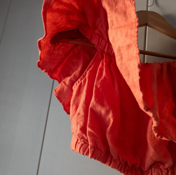 Banana Republic Meridian Linen Off The Shoulder Ruffle Crop Top Coral - Size S - Picture 5 of 7